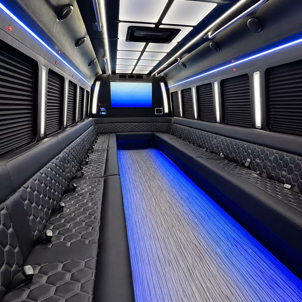clifton 50 passenger party bus inside